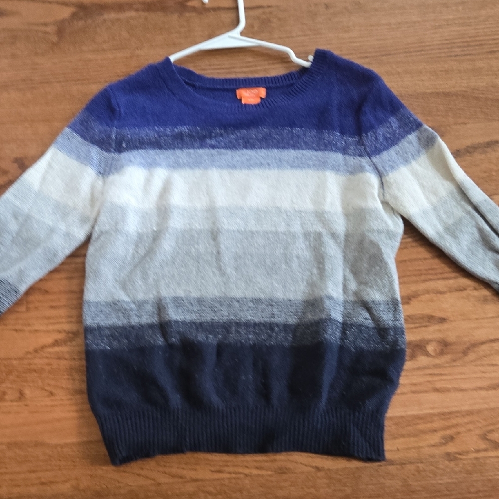 Joe Fresh Women's Blue and Gray Striped Crewneck Sweater